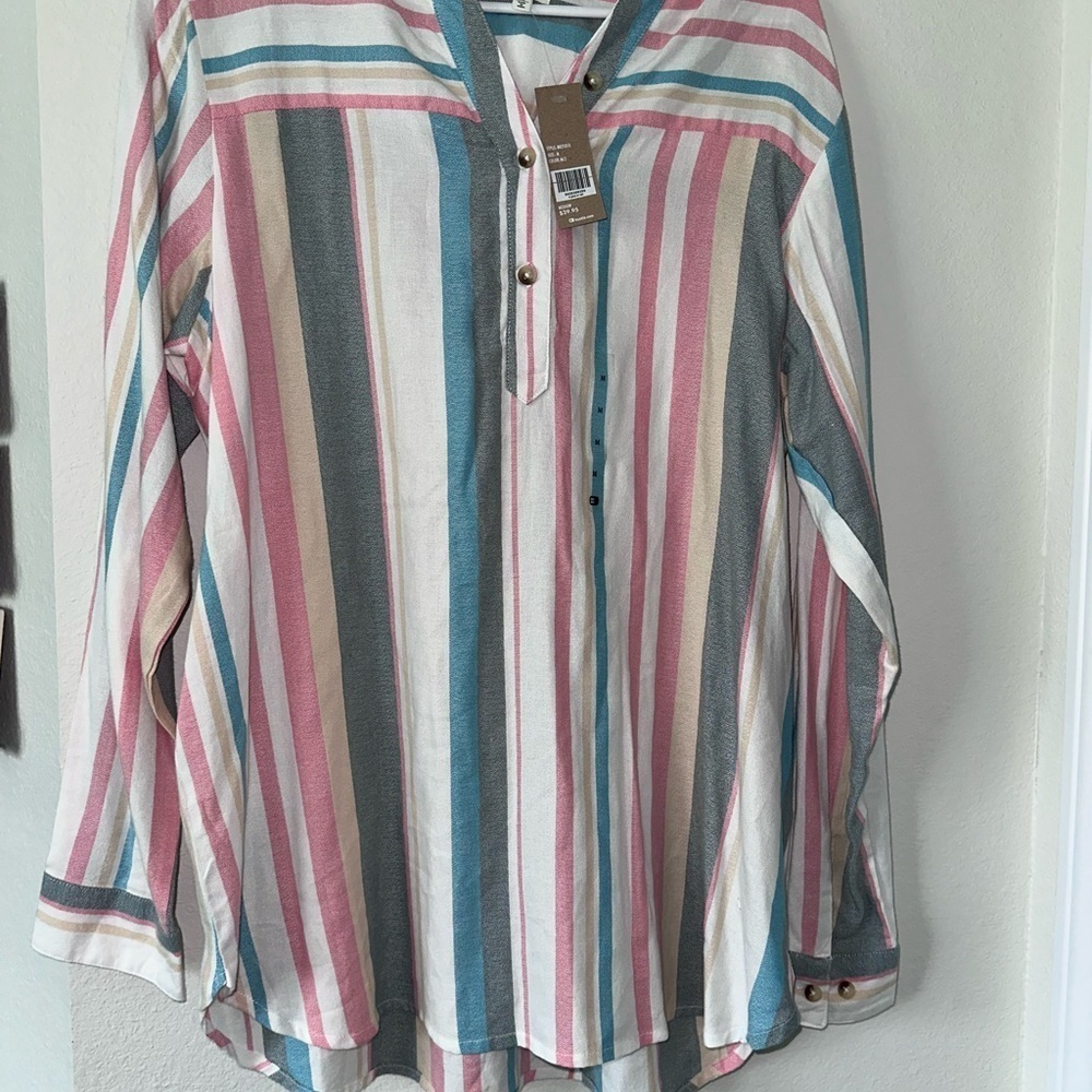 BKE Multicolor Striped Button Up Blouse NWT - Picture 2 of 5